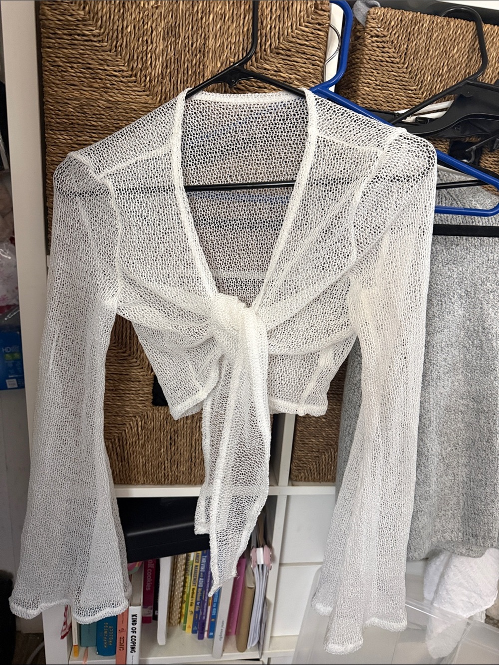 Sheer Tie-Front Knit Crop Top in White